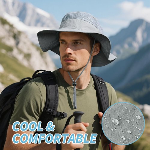 OZERO Bucket Hats for Men Women Sun Protection: Breathable Wide Brim Boonie Hat - Lightweight Fishing Hat for Hiking Safari Beach Gray