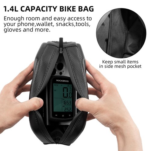 ROCKBROS Top Tube Bag Hard Shell Bike Tube Bag Pouch 1.4L Capacity Bike Frame Bag Cycling Accessories