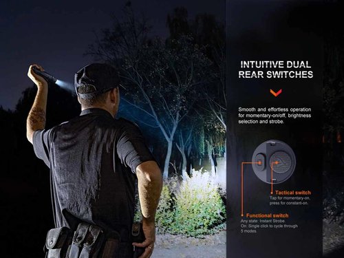 Fenix PD36R Pro High Lumen Tactical Flashlight, 2800 Lumens, Dual Rear Switches, Rechargeable with Battery and USB Wall Plug