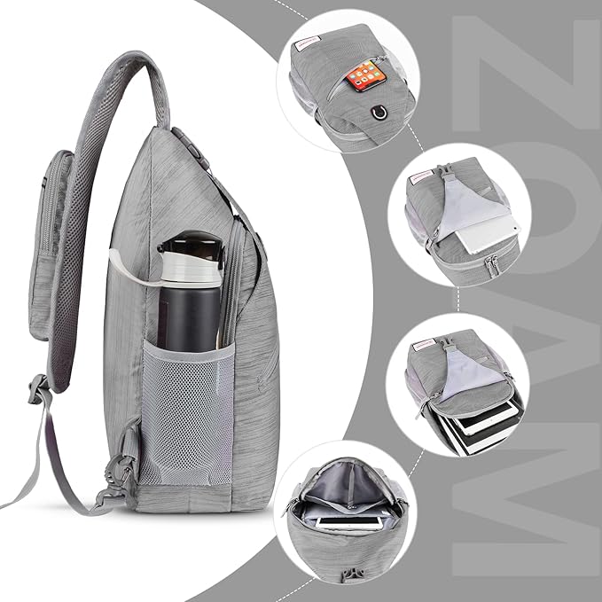 ZOMAKE Sling Bag for Women Men, Small Crossbody Sling Backpack, Mini Water Resistant Shoulder Daypack for Travel, Anti Thief Chest Bag for Hiking, Sports(Stripe)