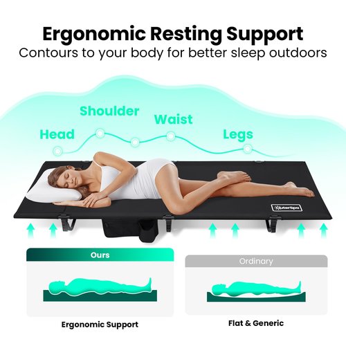 OuterSpa Portable Camping Cot, Sleeping Cots for Adults, Ultralight Backpacking Cot, Compact, Collapsible, Easy Set-Up, Supports 500lbs, Lightweight Camp Cot for Adults, Camping, Outdoors and Home
