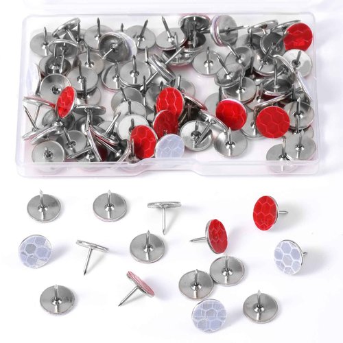 XIHIRCD 100pcs Reflective Tacks, Bright Eyes Hunting Trail Markers Glow in The Dark Tacks Trail Marking Tacks Reflective Mark Thumb Tacks for Hiking Camping Outdoor Tree Stand (White+Red)