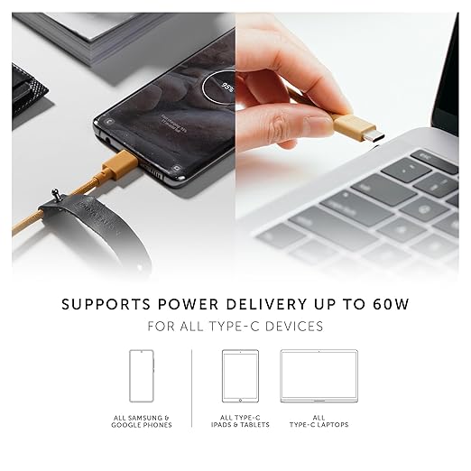 Native Union Type-C Belt Cable - USB-C to USB-C 4ft Ultra-Strong Charging Cable Compatible with iPhone 16, 16 Plus, 16 Pro, 16 Pro Max, iPad Pro, iPad Air, Galaxy S25, Flip 6, Fold 6 (Apricot)