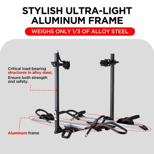 Young Electric Aluminum Hitch Mounted Bike Carrier 200 LBS Capacity for Standard Bikes and Ebikes, Fit Cars SUV Truck Trailer and RV