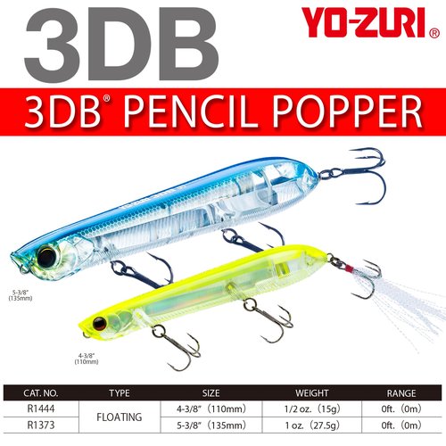 Yo-Zuri 3DB Pencil Popper, Floating, 4-3/8 Inch, 110mm, Gizzard Shad