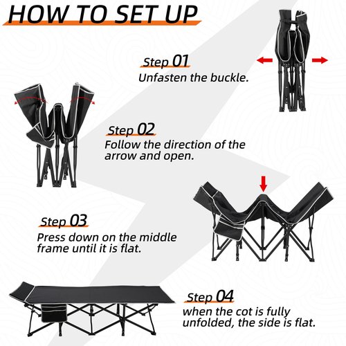 Fragess Portable Camping Cot, 32" Extra Wide Camping Cots for Adults with Thick Mattress, Heavy Duty Sleeping Cot Holds Up to 600LBS, Cots for Sleeping, Rv, Beach, Patio, Office Naps(Black)