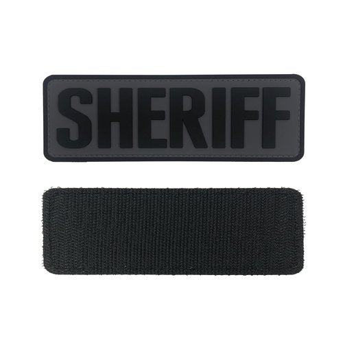 uuKen PVC Sheriff Patch 6x2 inches with Hook Fastener Back for Tactical Vests Clothing Jackets Bags Backpacks (Gray Background, Medium 6"x2")