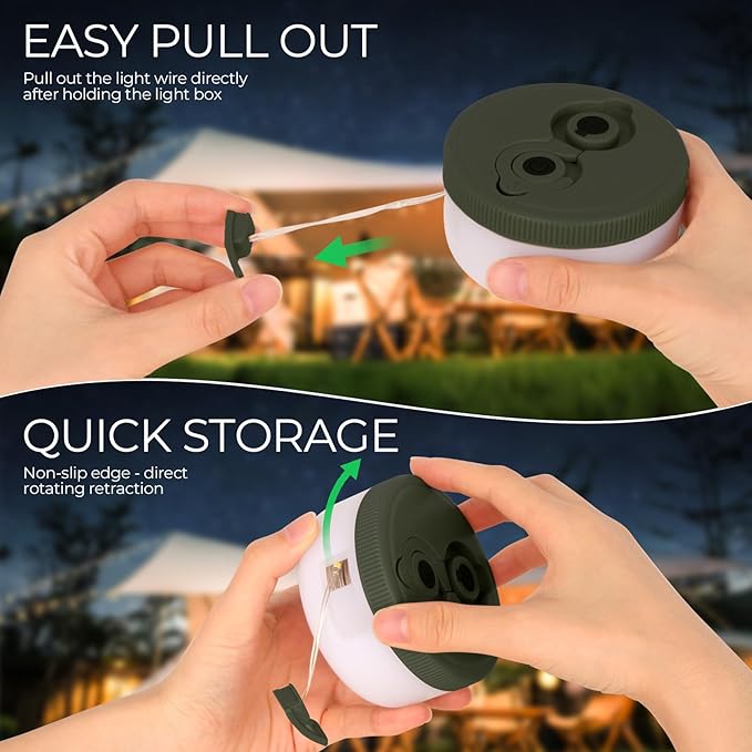 Camping String Lights Outdoor Multi-Color,1500mAh USB Portable Rechargable Camping Lights String 26.2FT with 5 Lighting Modes,Waterproof Camping Lantern String for Party&Halloween(Green)