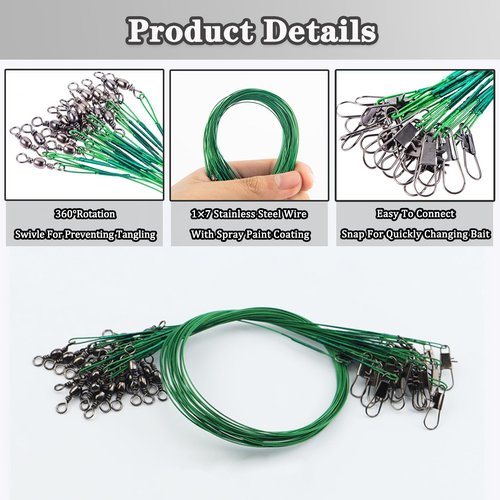 Fishing Leaders, 30pcs Stainless Steel Leader Wire Fishing Leader Line with Swivel Snaps Fishing Wire Leaders Connecting Fishing Tackle Lure or Hook for Saltwater and Freshwater - 11.81inch
