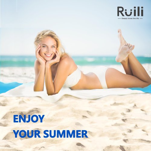 Ruili Beach Blanket Sandproof Extra Large 5-7 Adults, Oversized Beach Mat Waterproof Washable Foldable Outdoor Mat, 83''x79'' Beach Blanket with Storage Bag, Lightweight Durable 4 Stakes (White&Green)