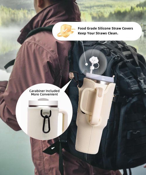 Baoyemes 40oz Water Bottle Protective Cover, Water Bottle Protective Cover With Pocket, Water Bottle Protective Cover That Can Be Carried On The Body, Suitable For Stanley Cup Accessories (Grey)