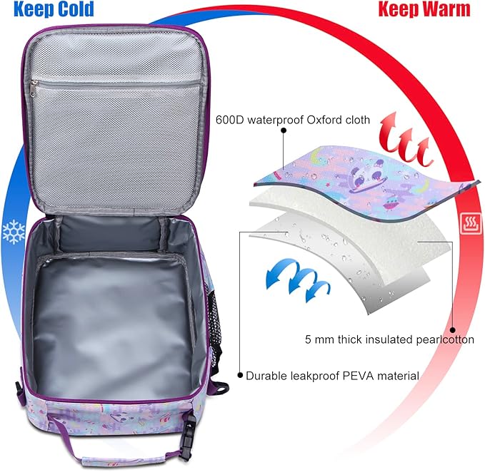 Kids Insulated Lunch Box Bag, Thermal Picnic Cool Bags with Adjustable Strap for Adults Children Women Men Boys Girls School Work (Dinosaur)