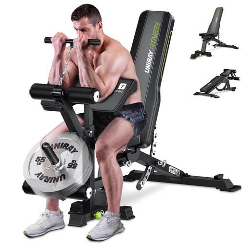 UNIRAY Weight Bench, Workout Bench for Home Gym with 1200 LBS Capacity, Adjustable Weight Bench with Heavy Duty Leg Extension and Preacher Pad, Gym Bench Incline Flat Decline for Bench Press Full Body Strength Training