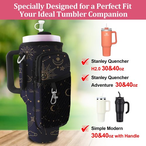LAOTANGJIA Stanley Cup Bag with Strap Water Bottle Holde 40oz Tumbler Carrier with Strapand 2 Stanley Cup Bag with Strap Stanley Cup Accessories for Hiking Travelling Camping Sun Moon and the Stars