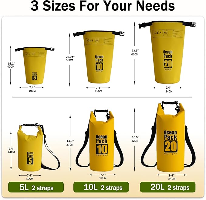 Floating Waterproof Dry Bag Backpack 5L/10L/20L, Roll Top Bag for Kayaking, Rafting, Boating, Swimming, Camping, Hiking, Beach, Fishing, Waterproof Beach Bag. (Yellow, 20L)