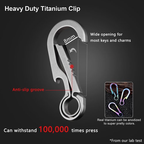 PJYTAC Titanium Carabiner Clip Small Backpack Clip Black Hook Heavy Duty Keychain Clips Anti-Lost Quick Release Key Chain for Keys Bottle Opener Keychain