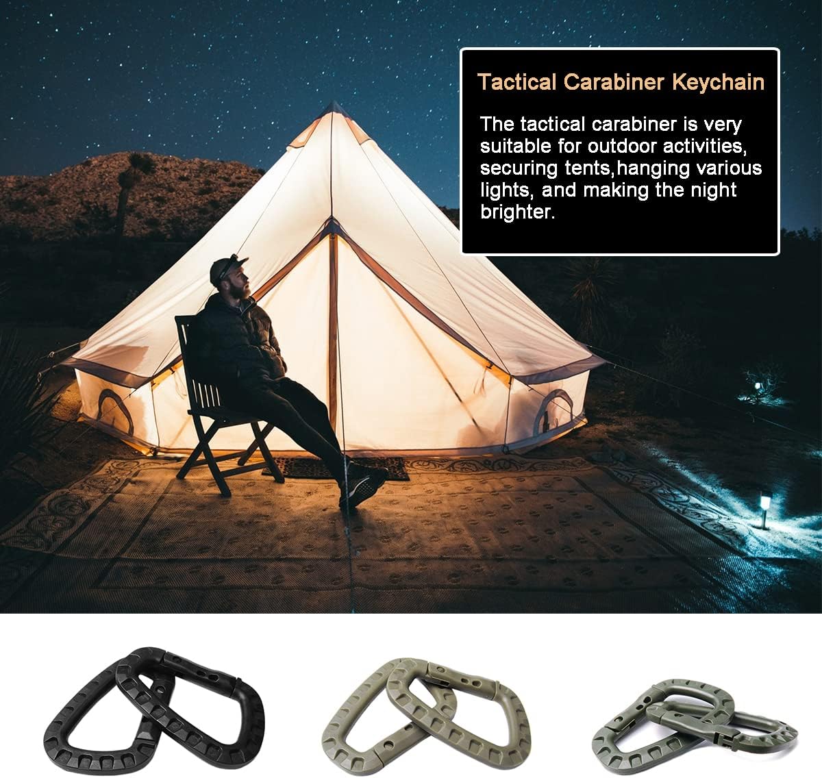 Tactical Gear Clips Plastic Carabiner Keychain Clip D-Rings Spring Snap Hook for Backpack, Molle System, Bag, Key Chain