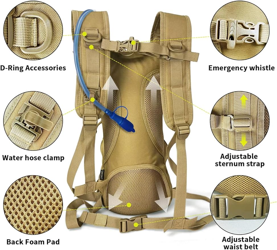 SMONT Tactical Molle Water Hydration Running Backpack - Lightweight with 2.5L Water Bladder for Men Hiking