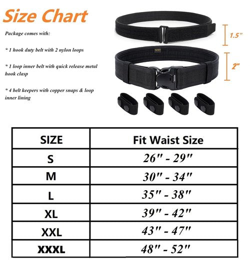 TACNEX 2" Police Duty Gun Belt with Hook Inner Lining Security Buckle 4 Keepers Quick Release Under Belt with Metal Hook Clasp M