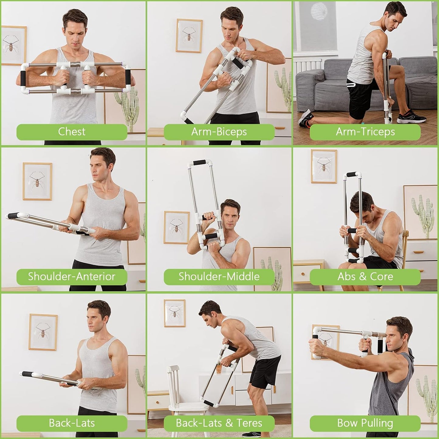 Push Down Bar Machine - Chest Expander at Home Workout Equipment, Arm Exerciser - Portable Spring Resistance Exercise Gym Kit for Home, Travel or Outdoors