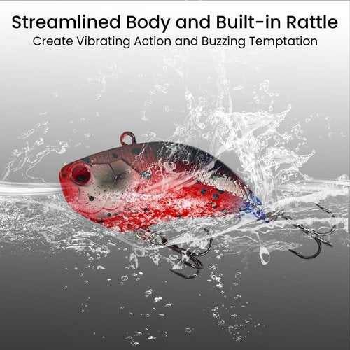 Pristis 3 pcs Lipless Crankbait for Bass Fishing, Mini Sinking Crank Bait with Vibrant Coating & Treble Hooks for Freshwater Saltwater, Minnow Rattle Trap Lure Set for Perch Trout Walleye, Red