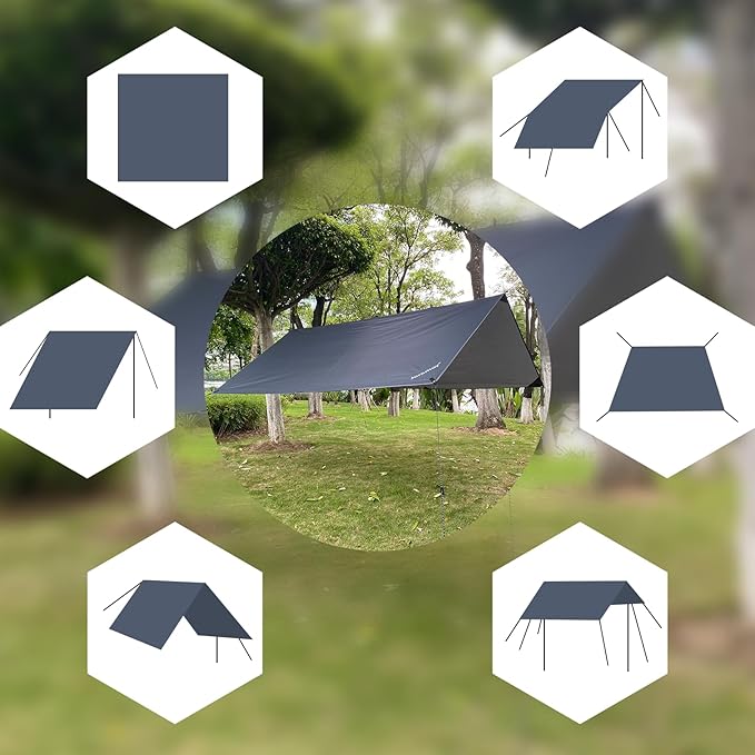 Hammock Rain Fly 10×10FT - Waterproof Camping Tarp Portable Tent Tarp Premium Backpacking Tarp Sheleter with UV Protection Layer for Camping Hiking Outdoor(Gray)