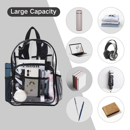 MQACPUPY Large Clear Bookbag-Heavy Duty Transparent Backpack for Stadium Events&Work-Bag for Men&Women(black)
