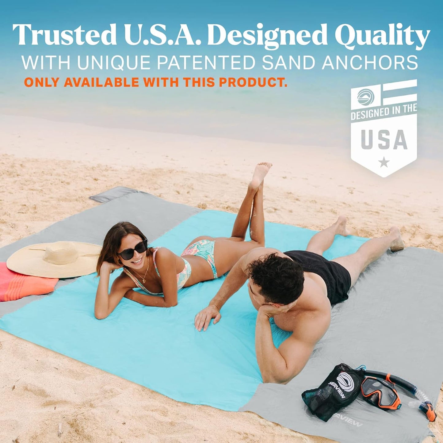 Seaview 180° Beach Blanket Waterproof Sandproof, Extra Large 6"x7" Sand Free Beach Mat for 1-6 Adults, Oversized Outdoor Blanket with 4 Sand Pockets, Portable Lightweight Packable - Picnic Mat