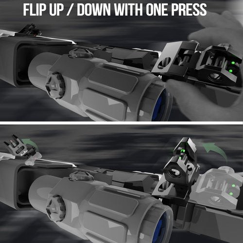 Visiofire 45 Degree Offset Iron Sights| Flip Up Fiber Optic Sights with Red Green Dots| Tool-Free Adjustable Back Up Canted Iron Sights Rapid Transition