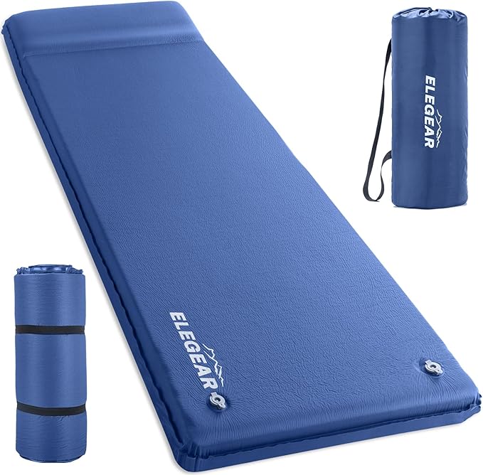 Elegear Self Inflating Sleeping Pad, 3.15" Ultra-Thick Memory Foam Camping Pad with Pillow Fast Inflating in 20s Insulated Camping Mattress Pad 4-Season Camp Sleeping Mat for Camp/Travel/Car/Tent