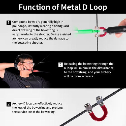 SPG 2 Sets Archery D Loop, Archery Metal D Loop for Compound Bow Release Nocking Loop with Screwdrivers Mounted on Bowstring Screw Reinforcement Compound Bow Accessories Hunting
