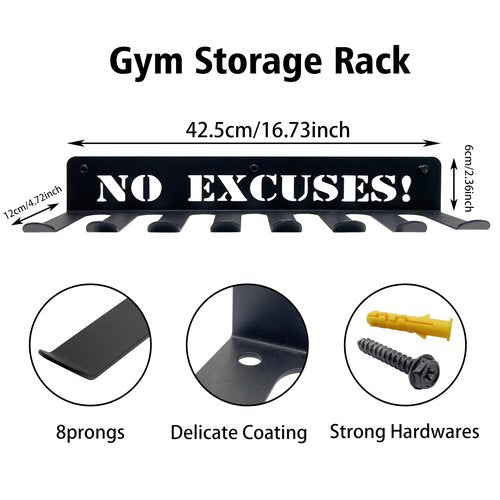 Home Gym Essentials - 16.7 Inch, 8 Hook Gym Storage Rack for Dumbbells, Resistance Bands, Barbell Bars, Jump Ropes & Lifting Belts