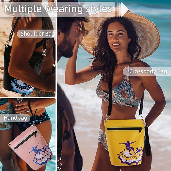 WALNEW Waterproof Dry Bag with Watertight Zipper, Lightweight Waterproof Pouch for Women Men, IPX5 Crossbody Dry Sack Keeps Gear Dry for Kayaking, Beach, Boating, Camping, Fishing, Hiking (BLUE)