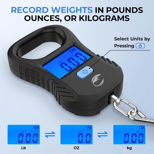 Calamus Lightweight Fish Scale, Rechargeable Digital Scale with USB Cable, 55lb Capacity, Multi-Units Pound/Ounces & Kilograms, High Accuracy, Backlight LCD Display, Fishing Gifts for Men