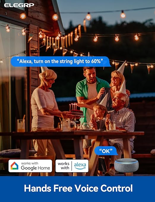 ELEGRP PQR11 Smart Outdoor Dimmer Plug Waterproof IP66, WiFi Plug Works with Alexa & Google Assistant, for String Lights, No Hub Required, UL Certified, 2 Pack, ASP001-11