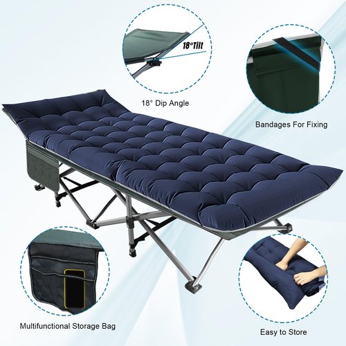 BIG RED Camping Cot, Folding Camping Cots for Adults Sleeping 1200D Double Layer Oxford Portable Folding Outdoor Cots for Camping W/Soft Pad Carry Bag for Home Office Nap Beach Travel