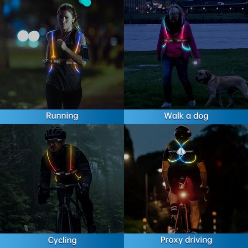 Yopqwie Running Light Vest for Runners,Reflective Vest for Running or Cycling,Light Up Running Vest for Women and Men,Led Safety Vest 3 Light-Emitting Modes,High Visi Bility Warning LED Lights