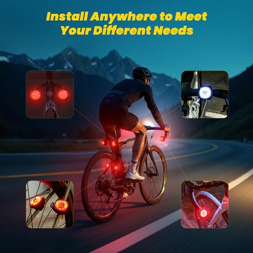 WhiteRhino Bike Lights System-Turn Signal,Taillight&Headlight,Sync Front&Rear Bike Light for Night Riding,3+2+1 Light Modes Rechargeable Bicycle Light with Remote Controller,IP67W/P Day/Night Mode,4pc