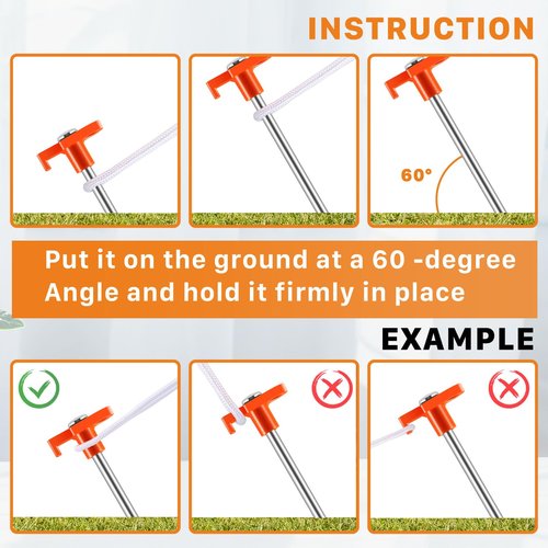 Yihurlm 20 Pack Tent Stakes,10Inch Heavy Duty Ground Stakes,Non-Rust Metal Tent Pegs,Steel Tent Stakes Tent Spikes for Outdoor Camping Garden Camping Family Tent,with 2 Pcs 10FT Ropes(Orange)