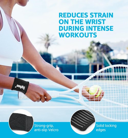 HGBOO Compression Wrist Bands (2 PCS), High-Elastic Straps Wrist Wraps Wrist Brace for Sports Weightlifting Tennis Basketball Tendonitis Carpal Tunnel Arthritis - Breathable Fabric (Black)