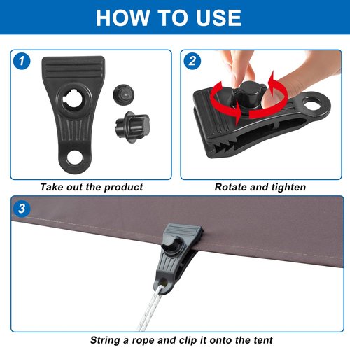 Upgrade Large Tarp Clips Heavy Duty Lock Grip - Total 24 PCS Tarp Clamps Thumb Screw Tent Fasteners with Carabiner for Camping Awnings Caravan Canopies Car Truck Swimming Pool Boat Cover Clips