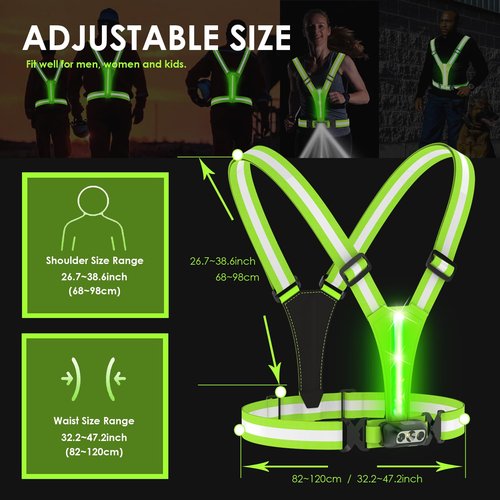 HEHEBON Reflective Running Vest,3 Lights High Visibility Reflective Running Gear,USB Rechargeable Light Up Vest for Walking Running Cycling,Adjustable fits Well for Men Women Kids