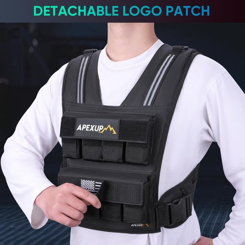 APEXUP Adjustable Weighted Vest Men 20lbs/30lbs/40lbs Weights with Reflective Stripe, Weight Vest Woman Workout Vest for Strength Training Running Walking (40 lbs)