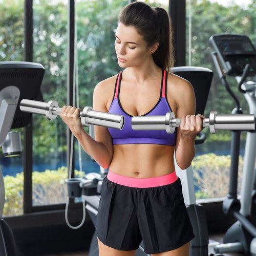 DASKING 16-Inch Olympic Dumbbell Handles with 360° Rotating Sleeves, Aviation Aluminum Anti-Rust Fits 2" Weight Plates - Includes 4 Spring Collars - 300lb Capacity per Bar