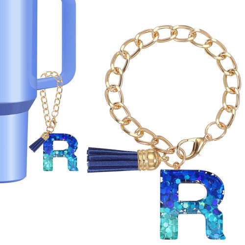 PATIKIL Letter Charm for Stanley Tumbler Cup, Cute Initial R Charm Accessories for Stanley Tumbler Handle Keychain Personalized Charm for Women, Blue