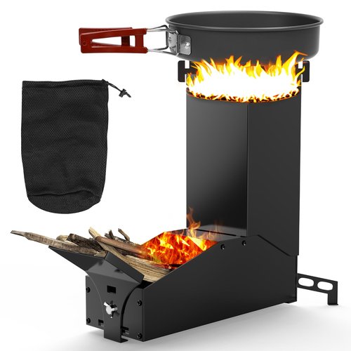 Uniflasy Portable Rocket Stove for Cooking, Wood Burning Mini Stove with Storage Bag, Ideal for Outdoor Cooking, Camping, Backyard BBQ, and Hiking, Durable and Compact Camping Stove