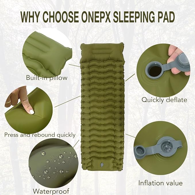 Camping Sleeping Pad, Ultralight Inflatable Sleeping Mat with Pillow, Built-in Foot Pump, Compact Camping Air Mattress for Camping Backpacking Hiking Tent Traveling
