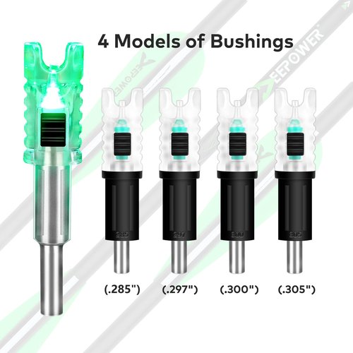 DEEPOWER Crossbow Lighted Nocks for Bolts 6 PCS with .285”/.297”/.300”/.305” Bushings LED Nock with ON/Off Switch (6, Green 2.0)