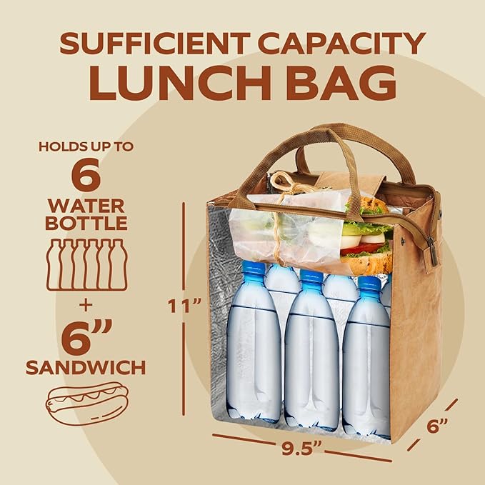 VonNova Insulated Lunch Box for Women, 7L Capacity, Leakproof Lunch Tote Bag, Durable Lunchbox made from Tyvek Material, Adult Cooler Bag for Work, Picnic, Travel and more (Hello World)