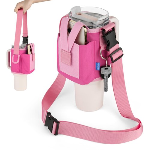 Xxerciz Water Bottle Carrier Bag with Phone Pocket for Stanley 40 oz Tumbler with Handle, Nylon Water Bottle Holder Pouch with Adjustable Strap for Stanley Cup Accessories